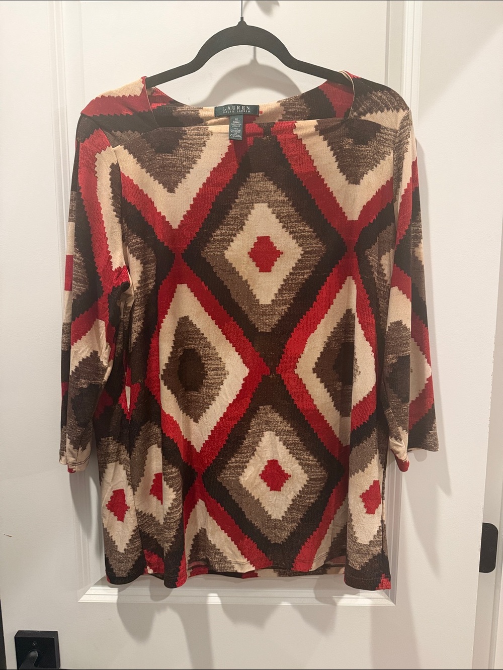 Lauren Ralph Lauren Red Brown Cream Geometric Tunic